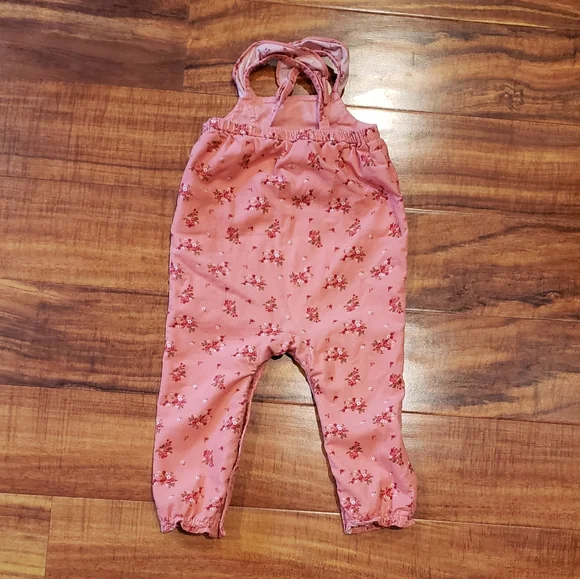 Janie and Jack EUC 12-18 months pink floral corduroy overalls - Picture 4 of 5